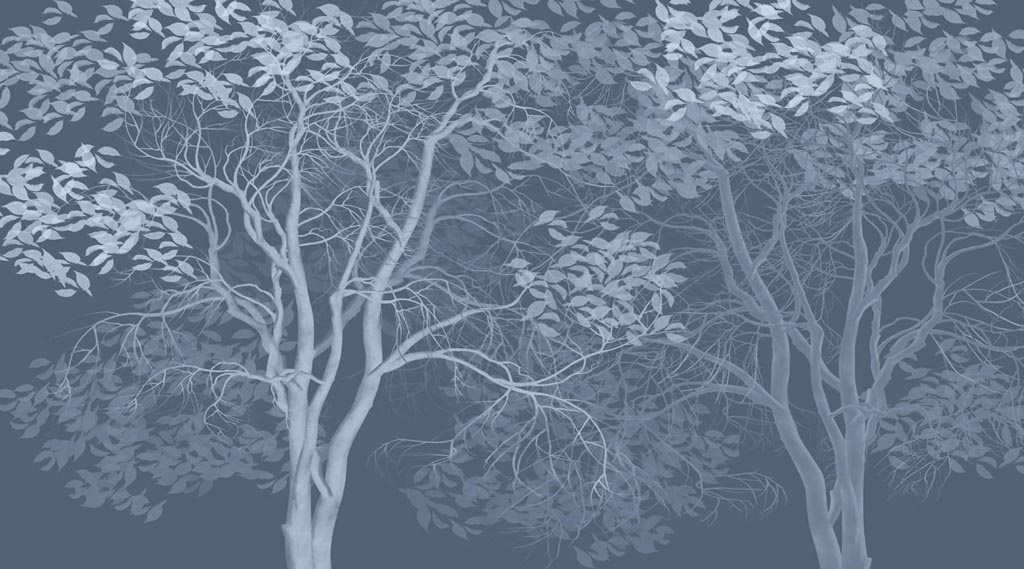 Фотообои Белые деревья на синем фоне